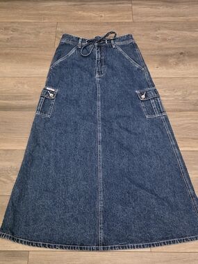 Women's Dark Blue Denim A-Line Maxi Skirt
